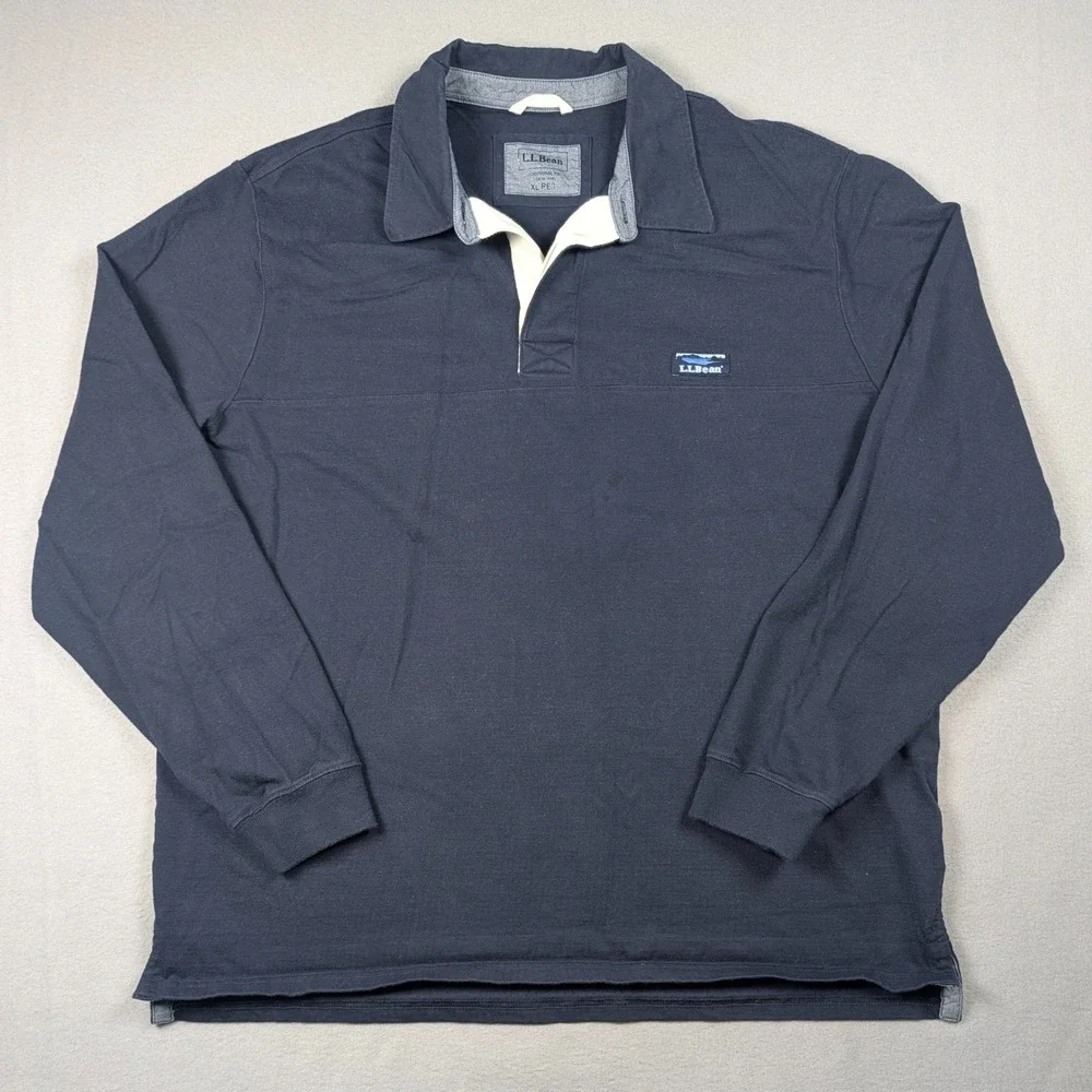 L.L. Bean Rugby Shirt Mens XL Blue Lakewashed Long Sleeve Traditional Fit 504190